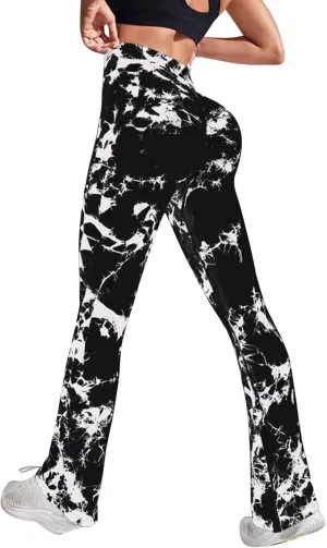 Tie Dye Printing Flare Yoga Pants for Women - Soft High Waist Bootcut Leggings Palazzo Pants for Women Bootleg Work Pants