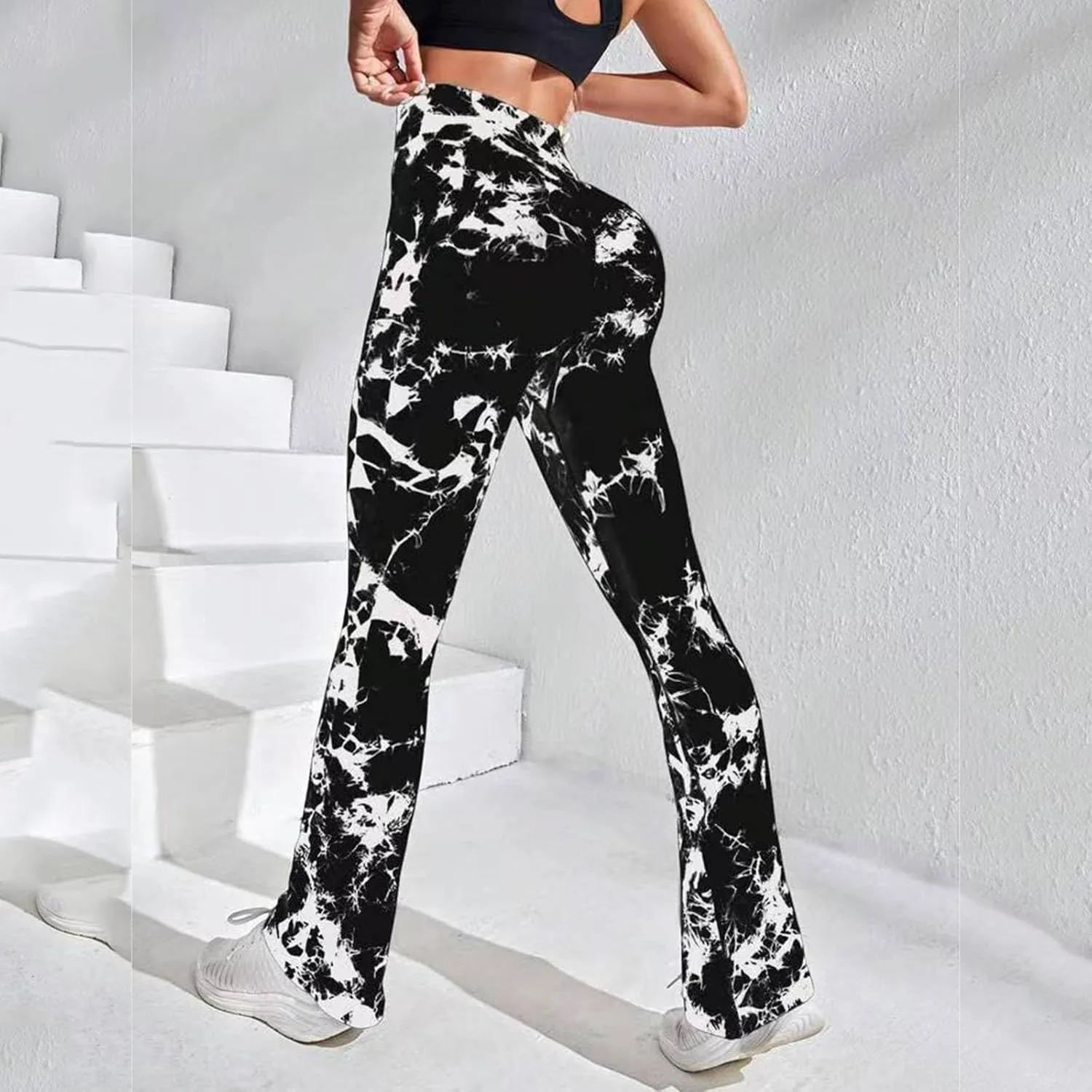 Tie Dye Printing Flare Yoga Pants for Women - Soft High Waist Bootcut Leggings Palazzo Pants for Women Bootleg Work Pants