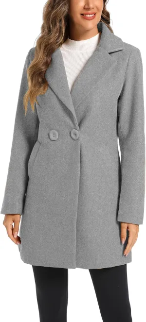 TONCHENGSD Women's Notched Lapel Wool Blend Solid Long Pea Coat Outwear Winter Coat