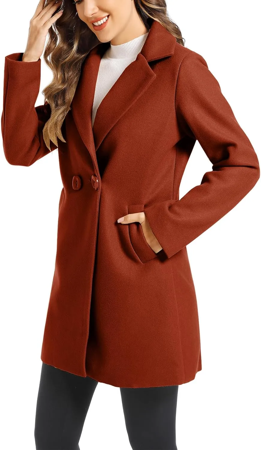 TONCHENGSD Women's Notched Lapel Wool Blend Solid Long Pea Coat Outwear Winter Coat