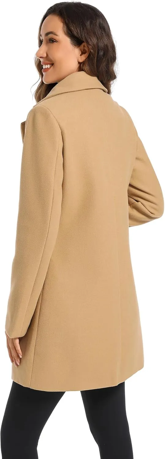 TONCHENGSD Women's Notched Lapel Wool Blend Solid Long Pea Coat Outwear Winter Coat