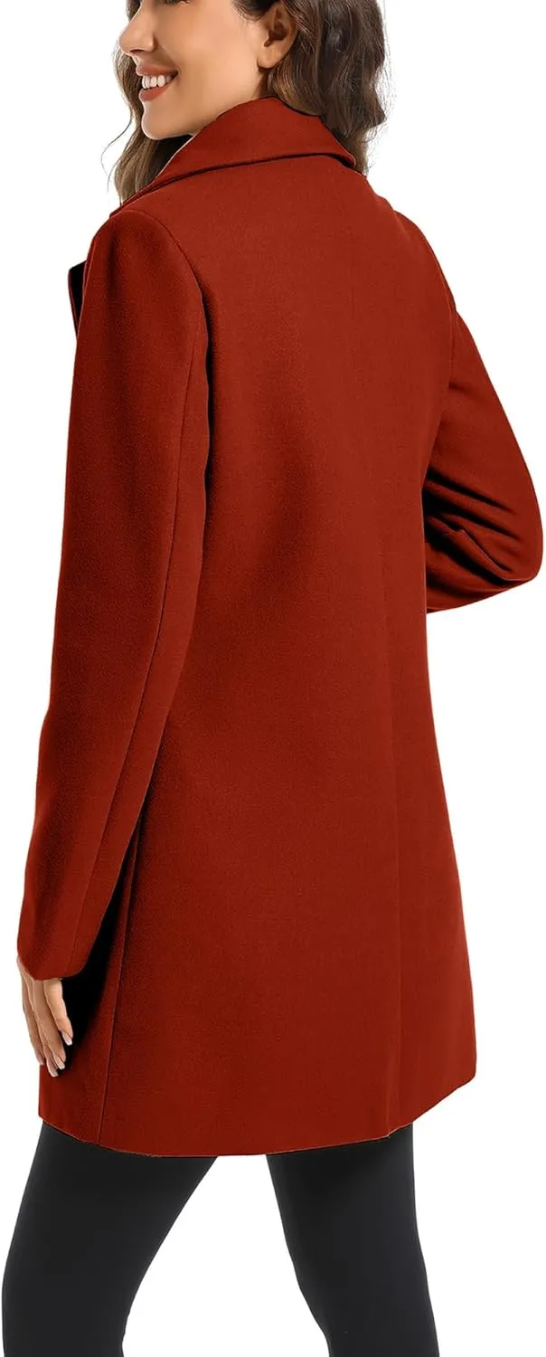 TONCHENGSD Women's Notched Lapel Wool Blend Solid Long Pea Coat Outwear Winter Coat