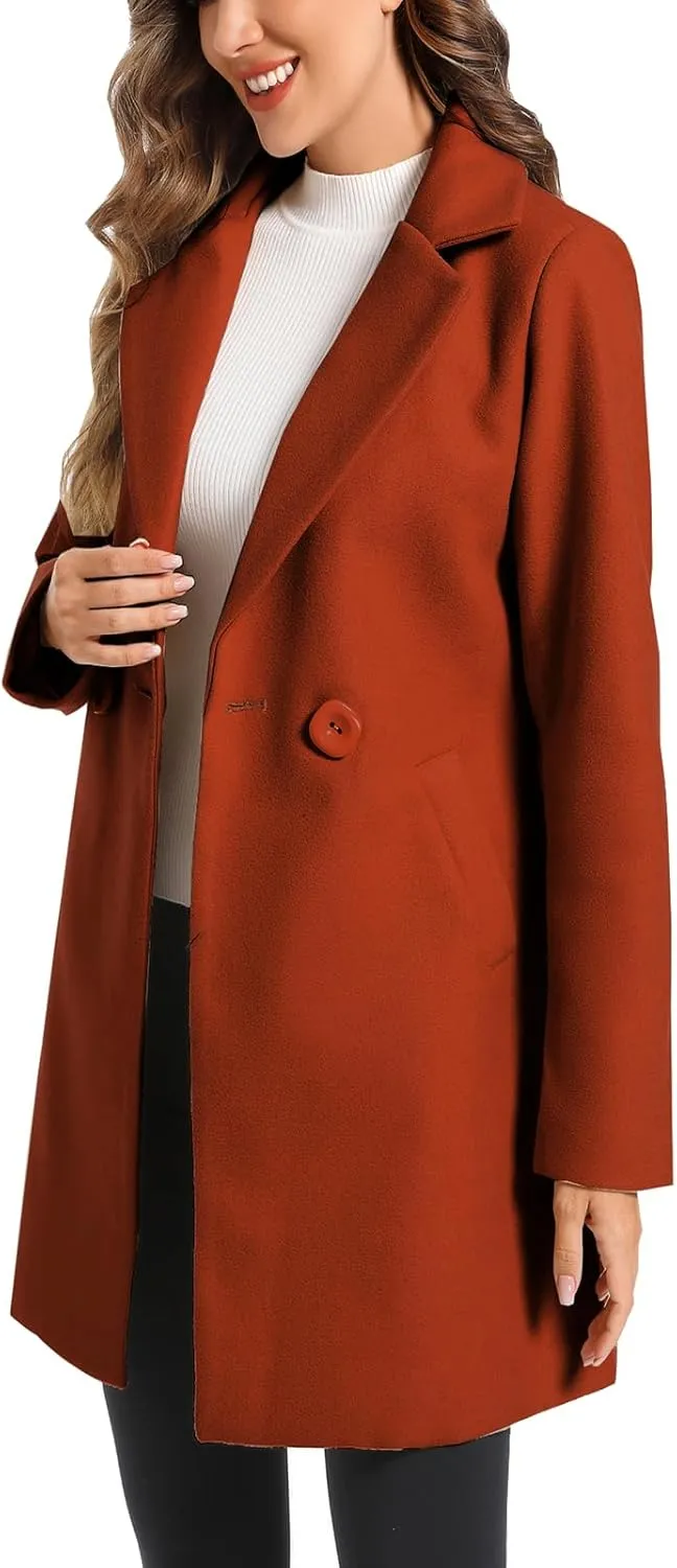 TONCHENGSD Women's Notched Lapel Wool Blend Solid Long Pea Coat Outwear Winter Coat