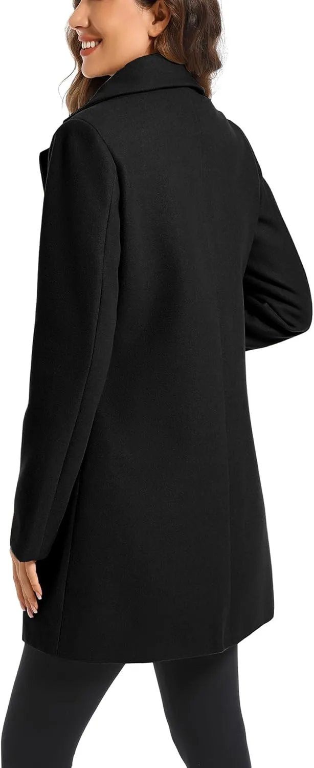 TONCHENGSD Women's Notched Lapel Wool Blend Solid Long Pea Coat Outwear Winter Coat