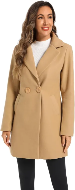 TONCHENGSD Women's Notched Lapel Wool Blend Solid Long Pea Coat Outwear Winter Coat