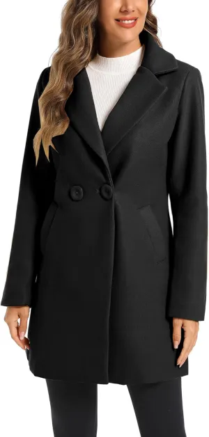 TONCHENGSD Women's Notched Lapel Wool Blend Solid Long Pea Coat Outwear Winter Coat