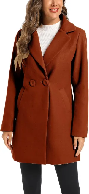 TONCHENGSD Women's Notched Lapel Wool Blend Solid Long Pea Coat Outwear Winter Coat