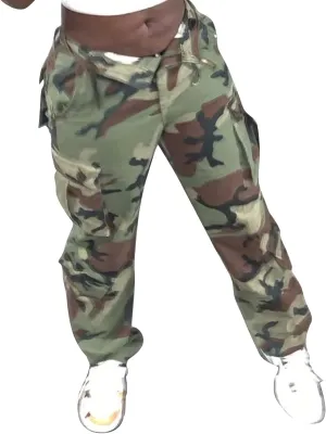 TRGPSG Women's Cargo Pants, Fashion Cargo Elastic Waistband Sweatpants, Techwear Camo Pants with Multi-Pocket