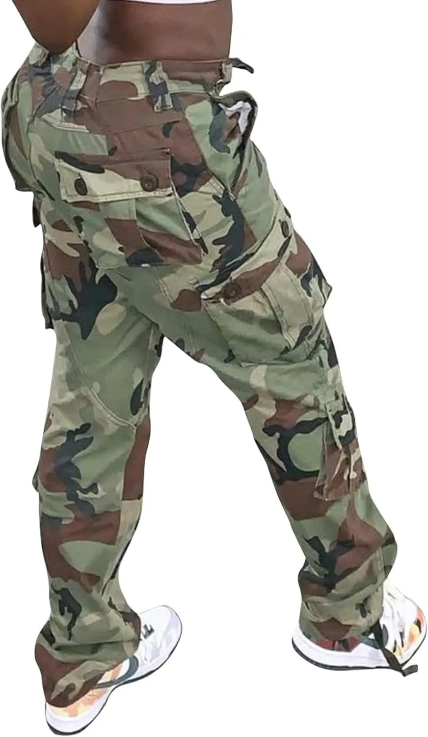 TRGPSG Women's Cargo Pants, Fashion Cargo Elastic Waistband Sweatpants, Techwear Camo Pants with Multi-Pocket
