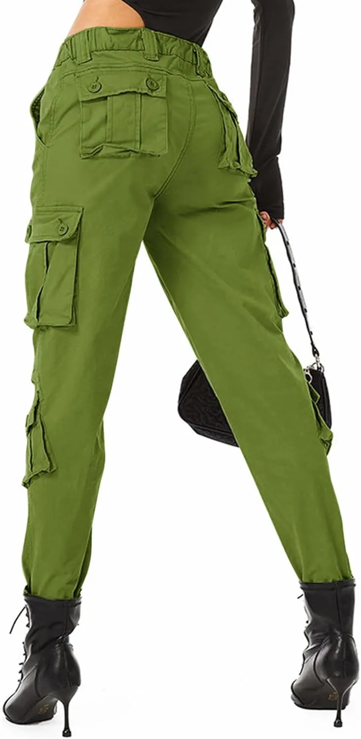 TRGPSG Women's Cargo Pants, Fashion Cargo Elastic Waistband Sweatpants, Techwear Camo Pants with Multi-Pocket