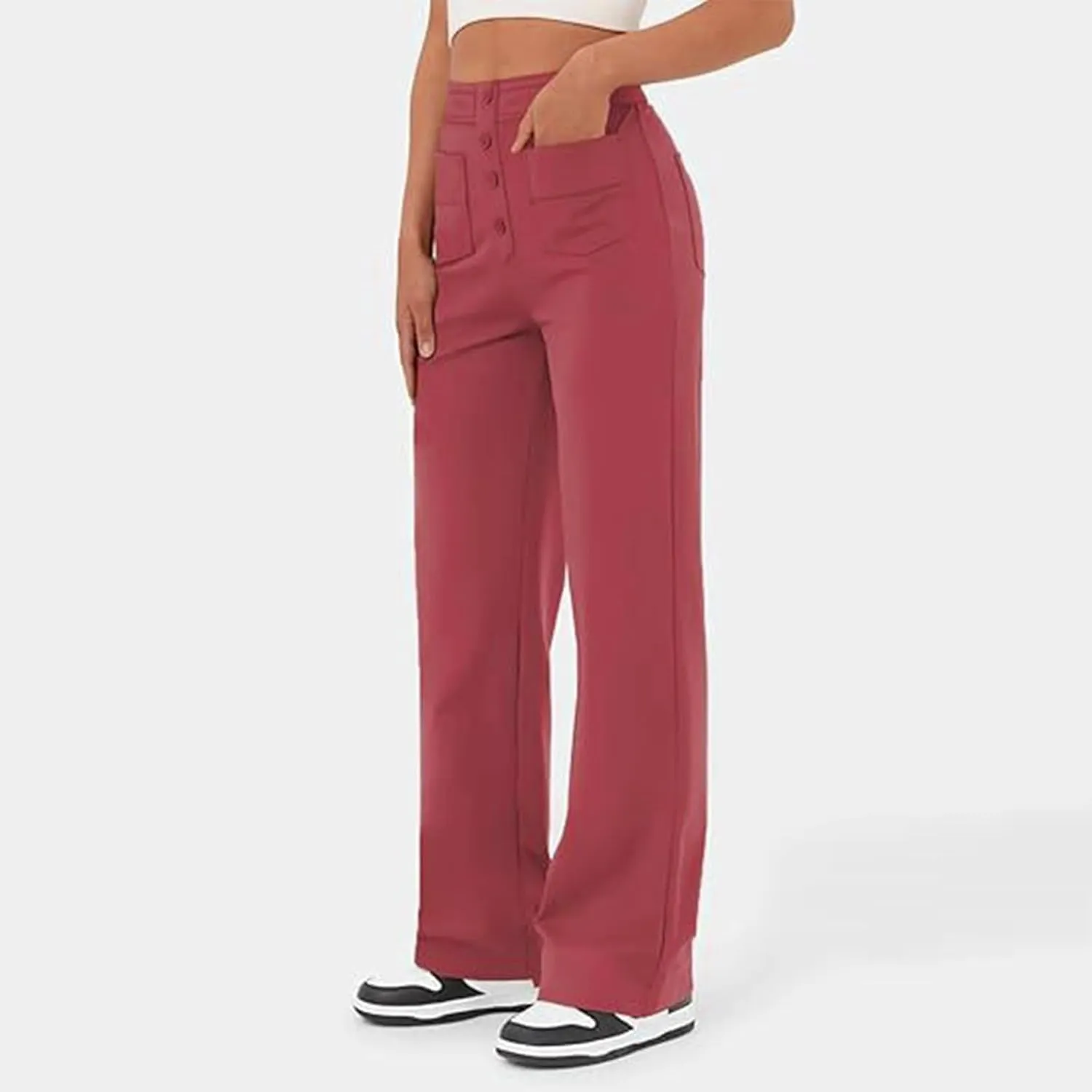 Trousers Pants for Women Women's Casual Straight Leg Pants High Waisted Button Down Stretchy Business Work Trousers