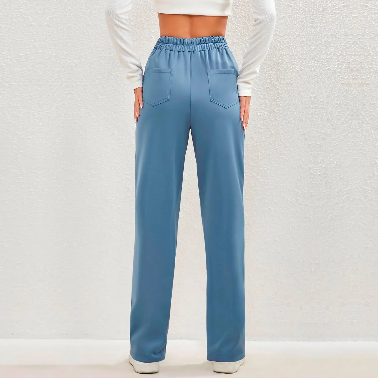 Trousers Pants for Women Women's Casual Straight Leg Pants High Waisted Button Down Stretchy Business Work Trousers