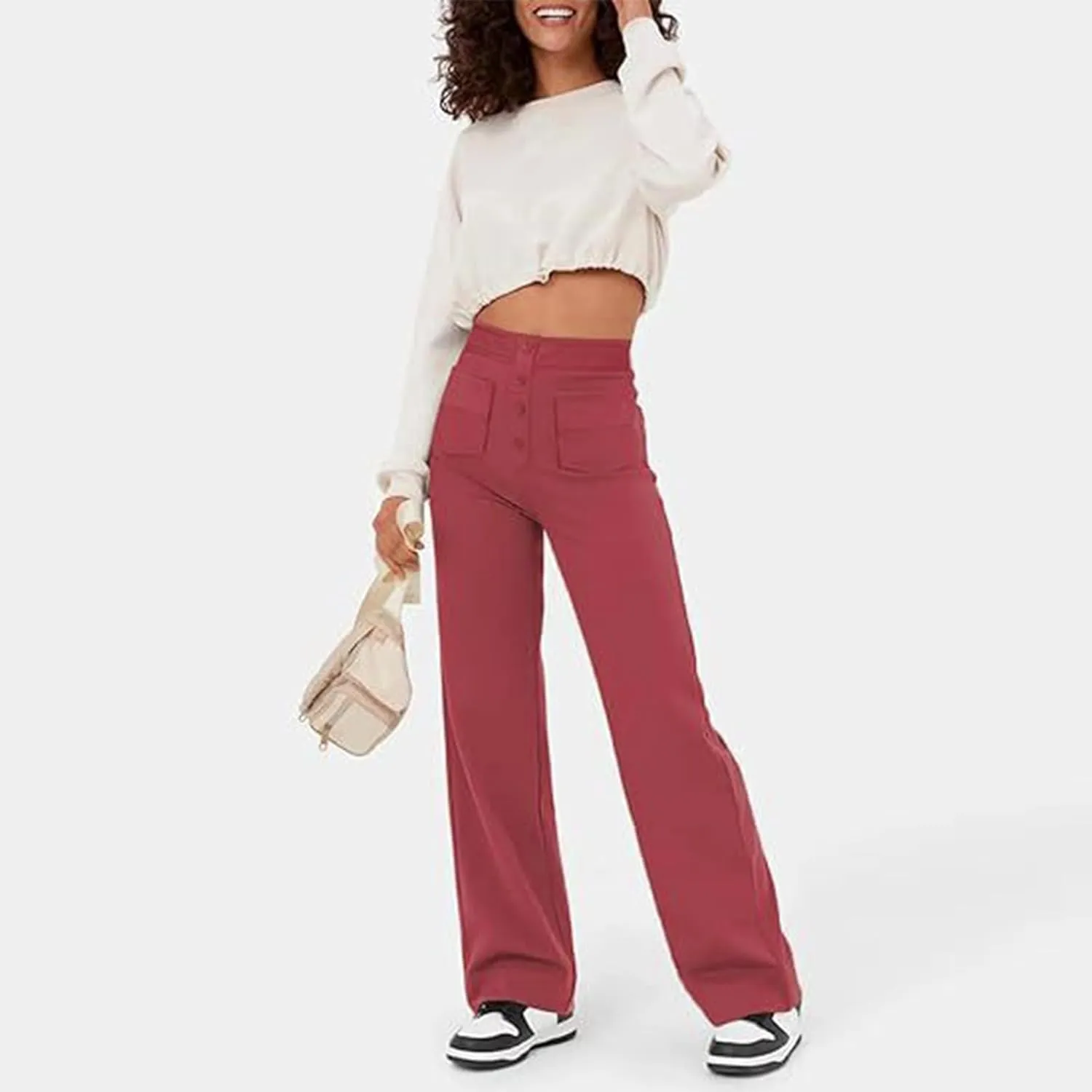 Trousers Pants for Women Women's Casual Straight Leg Pants High Waisted Button Down Stretchy Business Work Trousers