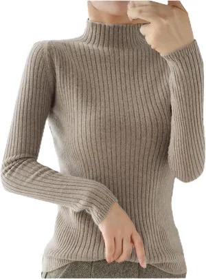 Turtle Necks Tops for Women Ribbed Knitted Sweater Plus Size Casual Sweater Winter Fashion Tops Solid Color Sweater