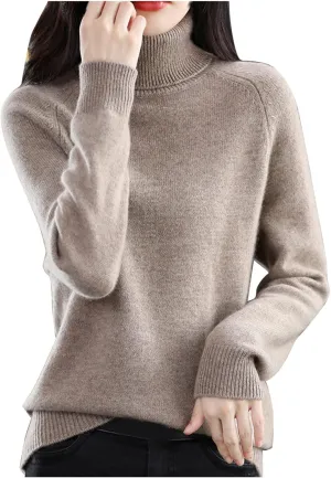 Turtleneck Ribbed Sweaters for Women Women's Autumn and Winter Short Pullover Solid Color Loose Sweater Thickened