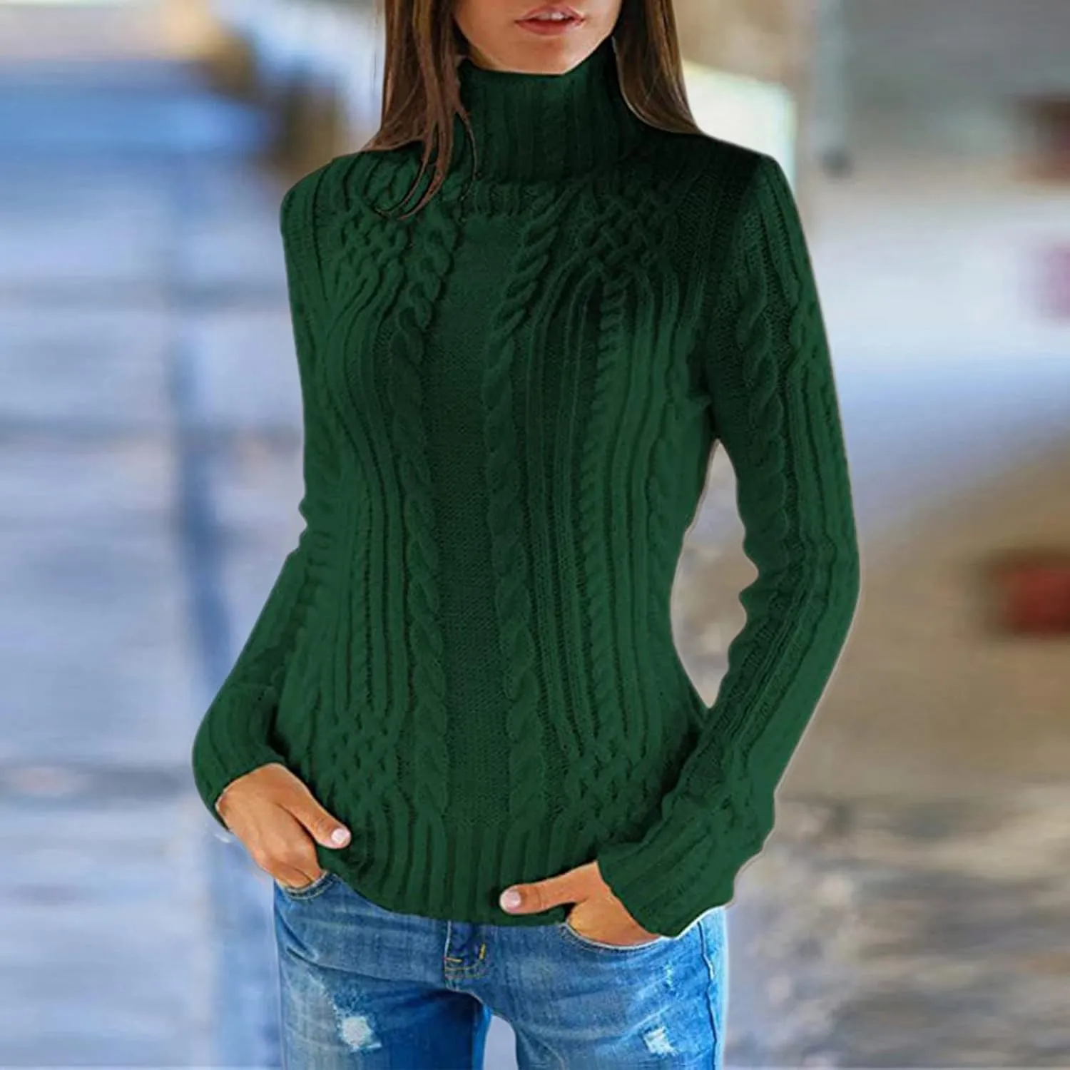 Turtleneck Ribbed Sweaters for Women Wool Knit Bottom Female Long Sleeve Thick Loose Pullover Fall Outfits for Women