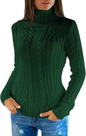 Turtleneck Ribbed Sweaters for Women Wool Knit Bottom Female Long Sleeve Thick Loose Pullover Fall Outfits for Women