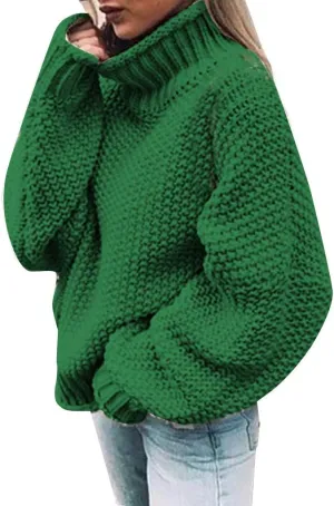 Turtleneck Sweater Women Oversized Knit Sweater Vintage Pullover Sweater Chunky Jumper Top Winter Casual Tunic Top