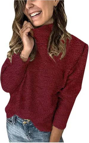 Turtleneck Sweaters for Women 2024 Dressy Long Sleeve Sweater Solid Color Sweaters Casual Oversized Sweater Blouse