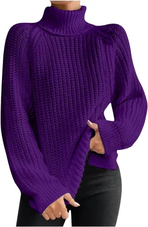 Turtleneck Tops for Women Long Sleeve Knitted Sweater Casual Fitted Sweater Fall Winter Fashion Sweaters Outfits