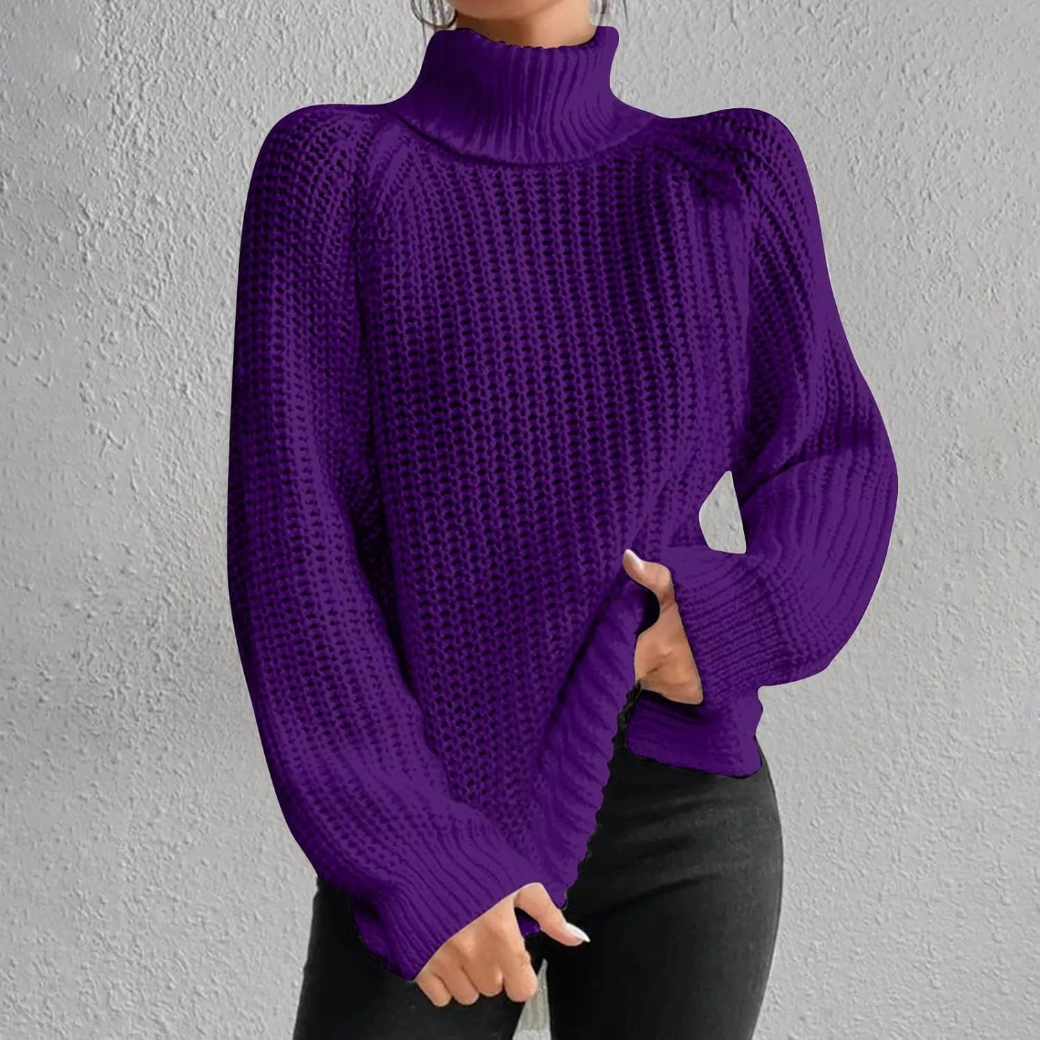 Turtleneck Tops for Women Long Sleeve Knitted Sweater Casual Fitted Sweater Fall Winter Fashion Sweaters Outfits