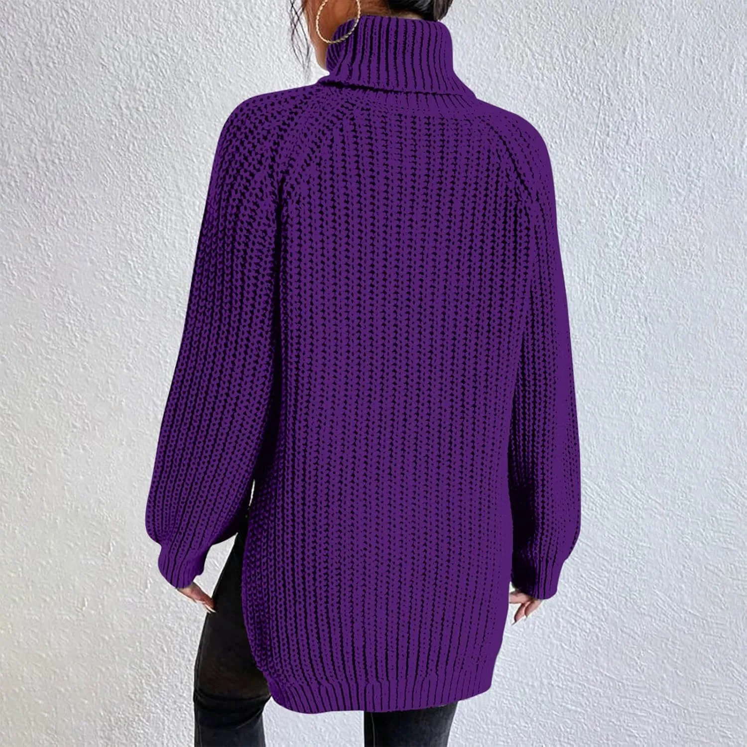 Turtleneck Tops for Women Long Sleeve Knitted Sweater Casual Fitted Sweater Fall Winter Fashion Sweaters Outfits