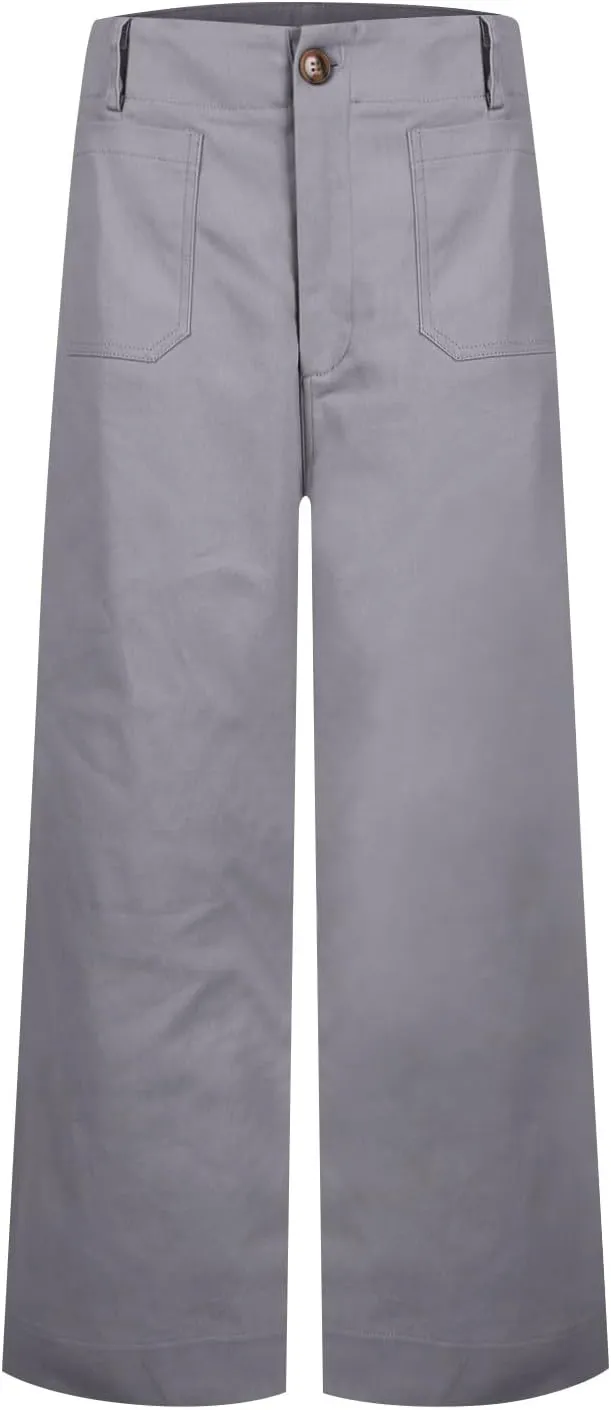 Twill Stretch Cropped Wide Leg Pants for Women Business Casual High Waist Chino Pants Office Work Ankle Jeans w/Pocket