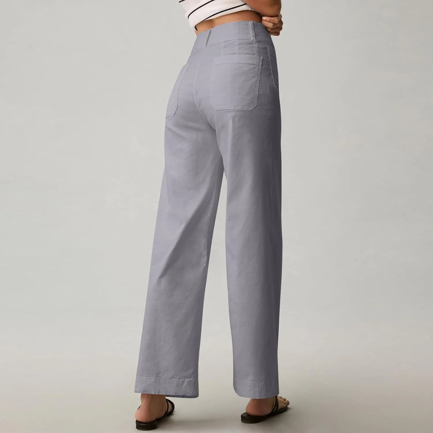 Twill Stretch Cropped Wide Leg Pants for Women Business Casual High Waist Chino Pants Office Work Ankle Jeans w/Pocket