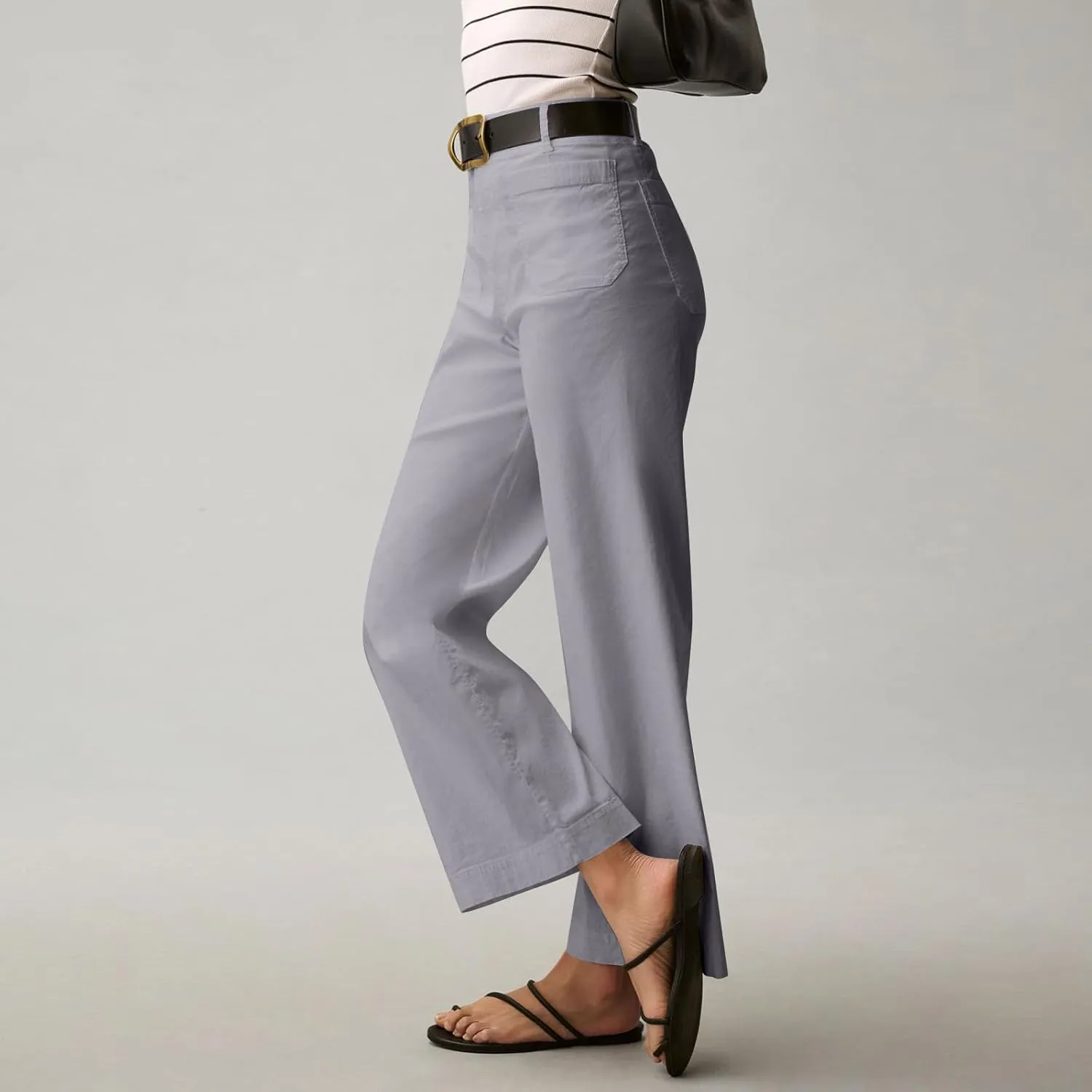 Twill Stretch Cropped Wide Leg Pants for Women Business Casual High Waist Chino Pants Office Work Ankle Jeans w/Pocket