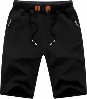 Tyhengta Mens Shorts Casual Drawstring Elastic Waist Workout Shorts with Zipper Pockets