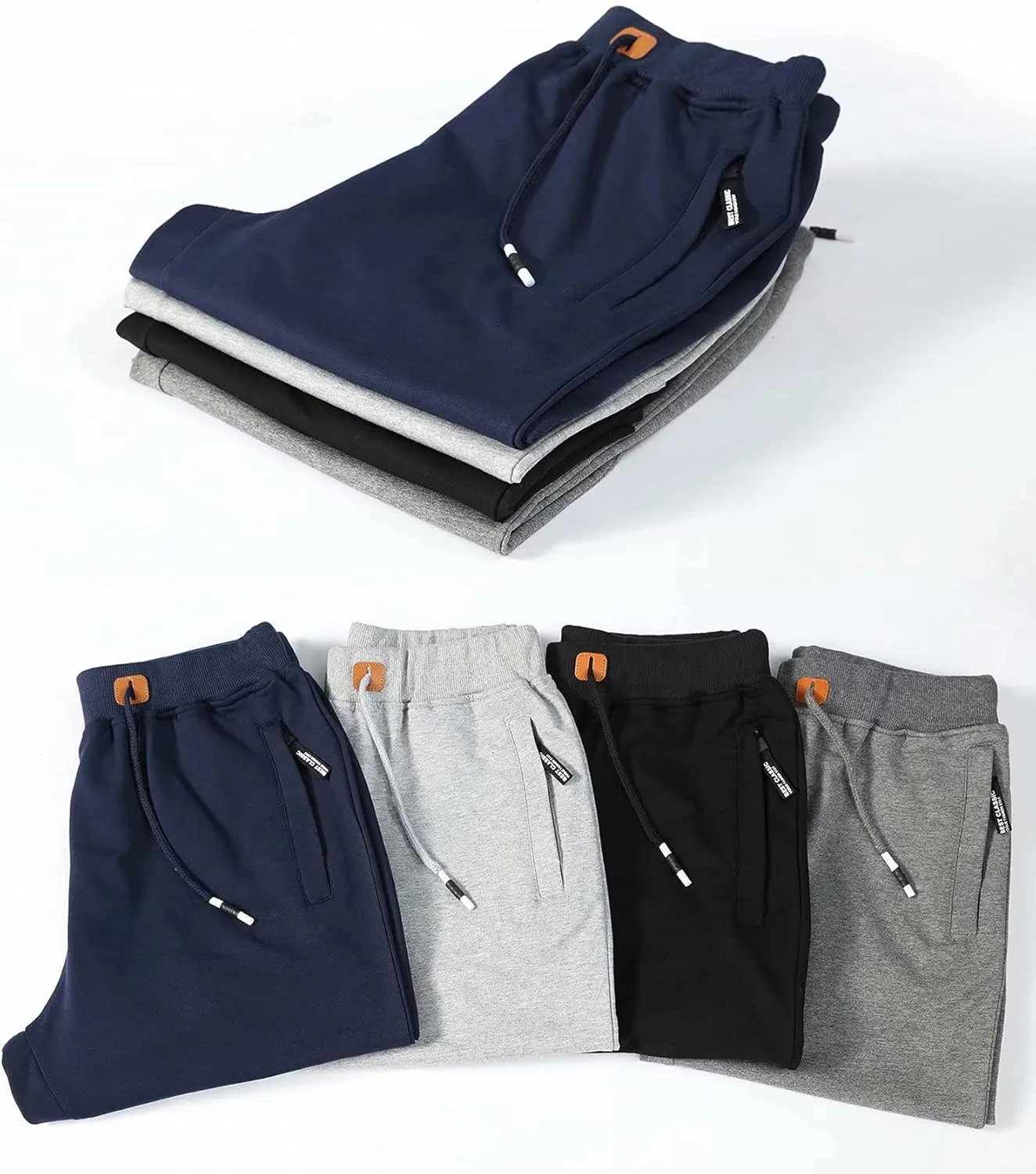 Tyhengta Mens Shorts Casual Drawstring Elastic Waist Workout Shorts with Zipper Pockets