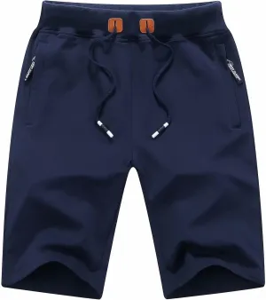 Tyhengta Mens Shorts Casual Drawstring Elastic Waist Workout Shorts with Zipper Pockets