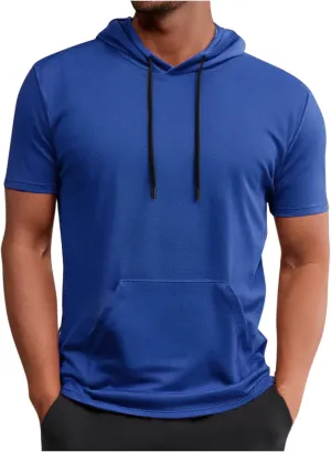Uillui Men's Performance Hooded T-Shirt Mesh Quick Dry Athletic Hoodie Short Sleeve Outdoor Running Fitness Sports Shirts