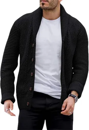 VIVICOLOR Men's Shawl Collar Cardigan Sweaters Men Button Down Cable Knitted Chunky Ribbed Fall Winter Sweater
