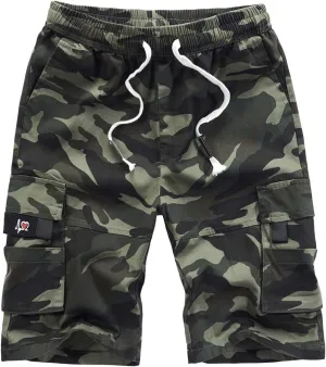 VtuAOL Men's Cargo Shorts Elastic Waist Casual Cotton Shorts with Multi Pockets