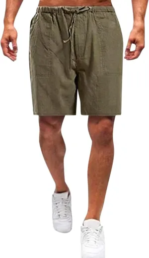 WABEOR Bermuda Shorts for Men Knee Length Cotton Linen Shorts Elastic Waist Beach Long Shorts Comfy Casual Summer Shorts