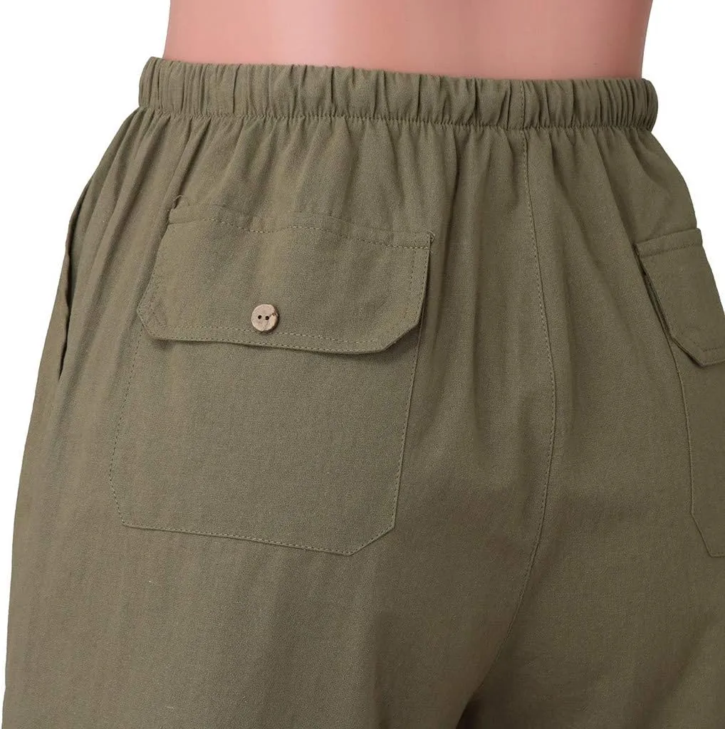 WABEOR Bermuda Shorts for Men Knee Length Cotton Linen Shorts Elastic Waist Beach Long Shorts Comfy Casual Summer Shorts