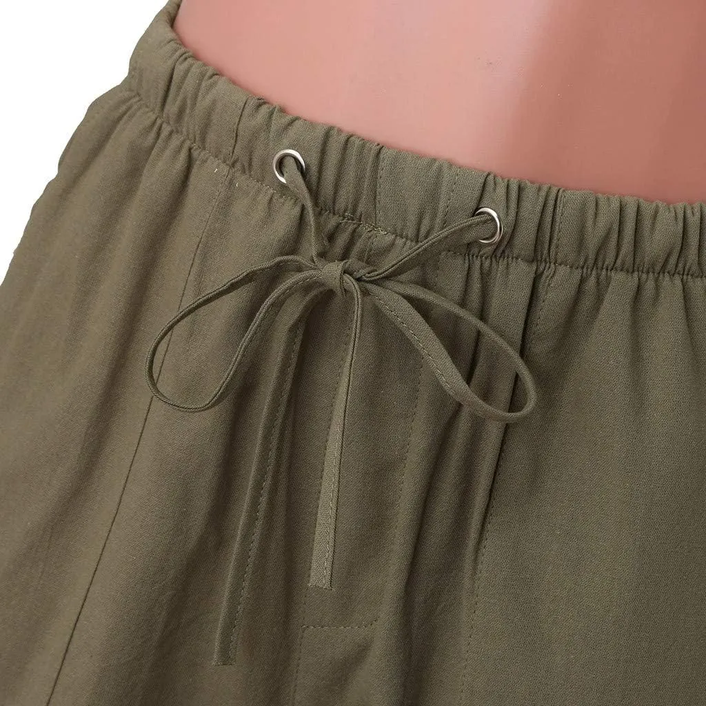 WABEOR Bermuda Shorts for Men Knee Length Cotton Linen Shorts Elastic Waist Beach Long Shorts Comfy Casual Summer Shorts