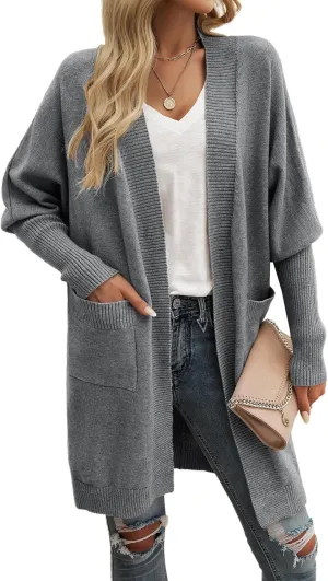 Wellwits Women's Oversized Open Front Knit Longline Cardigan Sweater