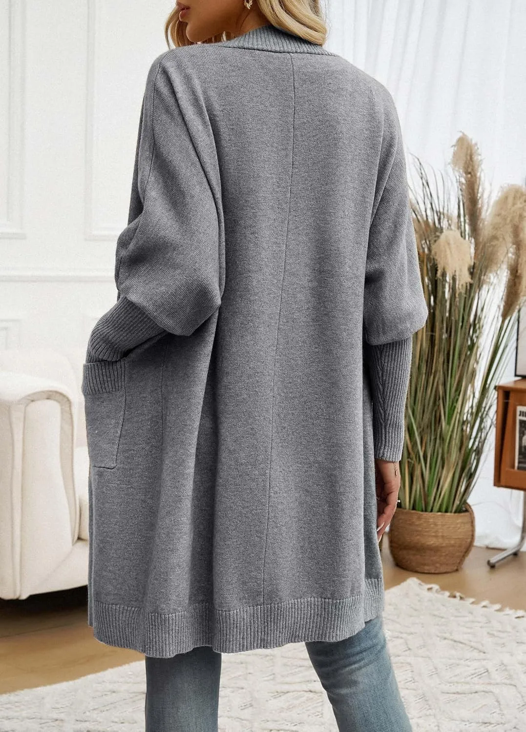 Wellwits Women's Oversized Open Front Knit Longline Cardigan Sweater