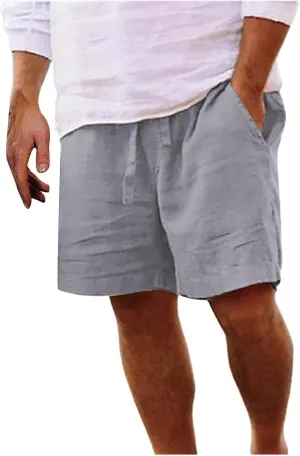 White Linen Shorts Men Big and Tall Beach Shorts Casual Cotton Linen Shorts Loose Lightweight Short Athletic Linen
