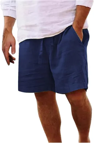 White Linen Shorts Men Big and Tall Beach Shorts Casual Cotton Linen Shorts Loose Lightweight Short Athletic Linen