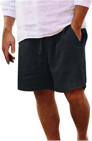 White Linen Shorts Men Big and Tall Beach Shorts Casual Cotton Linen Shorts Loose Lightweight Short Athletic Linen