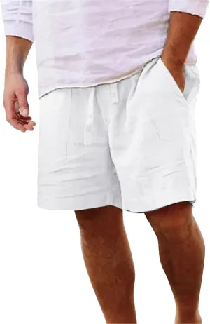 White Linen Shorts Men Big and Tall Beach Shorts Casual Cotton Linen Shorts Loose Lightweight Short Athletic Linen