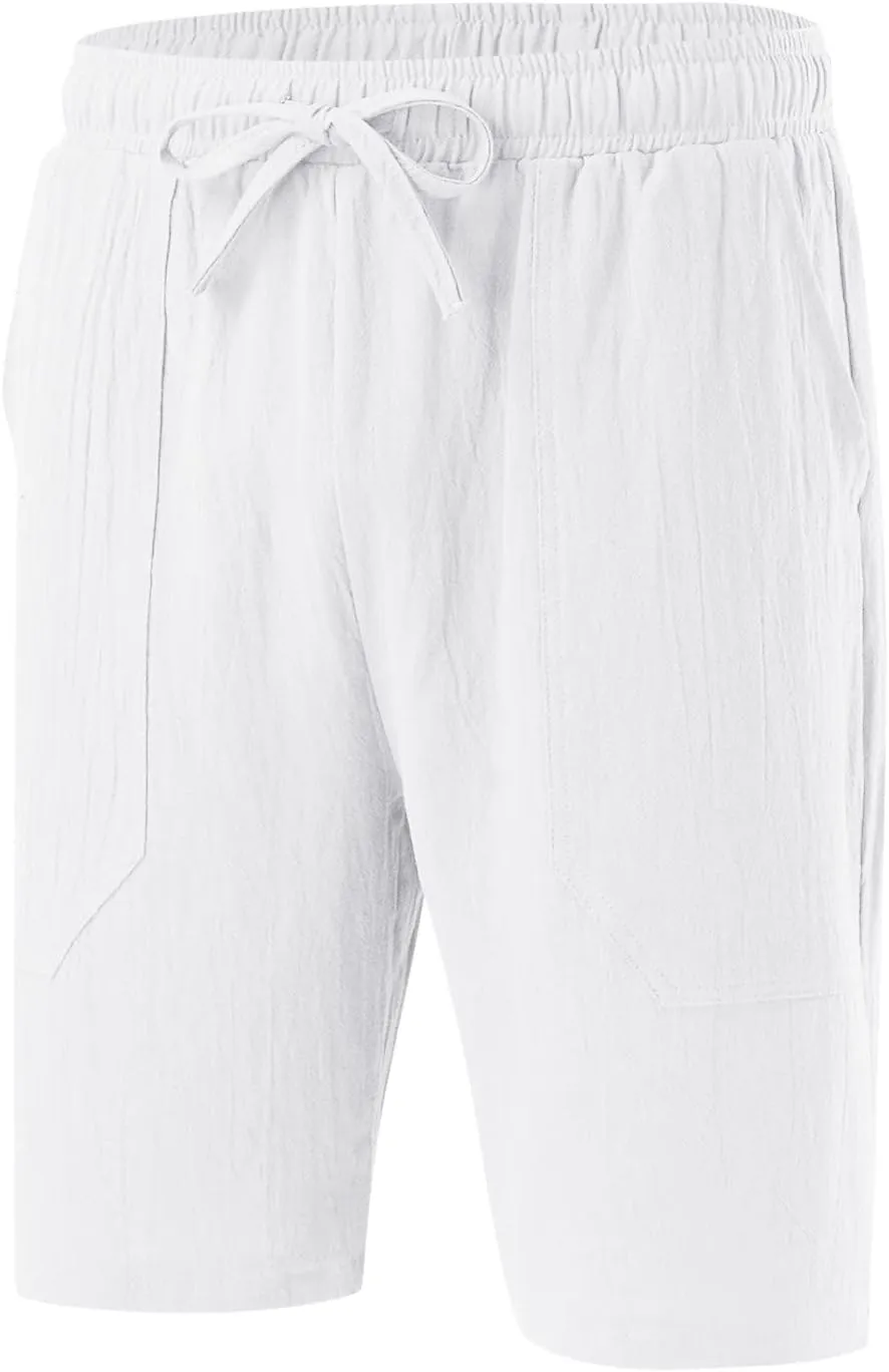 White Linen Shorts Men Big and Tall Beach Shorts Casual Cotton Linen Shorts Loose Lightweight Short Athletic Linen