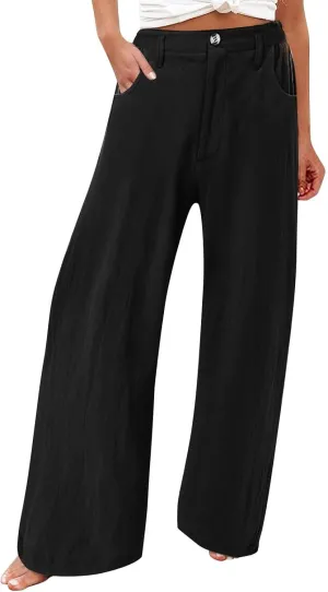 Wide Leg Cotton Linen Pants Women High Waisted Dress Pants Business Casual Work Pants Boho Palazzo Pants with Pockets