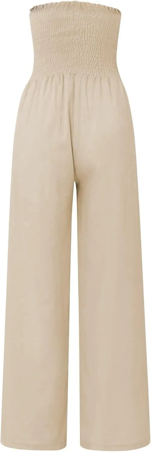 Wide Leg Cotton Linen Pants Women High Waisted Dress Pants Business Casual Work Pants Boho Palazzo Pants with Pockets