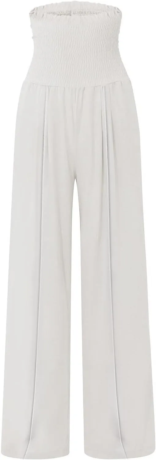 Wide Leg Cotton Linen Pants Women High Waisted Dress Pants Business Casual Work Pants Boho Palazzo Pants with Pockets