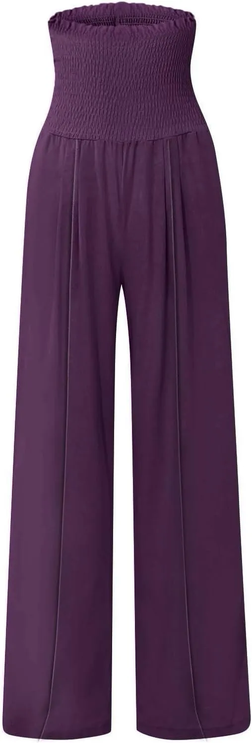 Wide Leg Cotton Linen Pants Women High Waisted Dress Pants Business Casual Work Pants Boho Palazzo Pants with Pockets