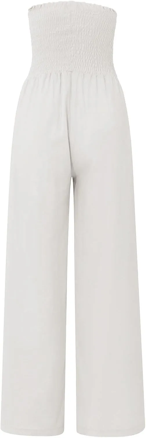 Wide Leg Cotton Linen Pants Women High Waisted Dress Pants Business Casual Work Pants Boho Palazzo Pants with Pockets